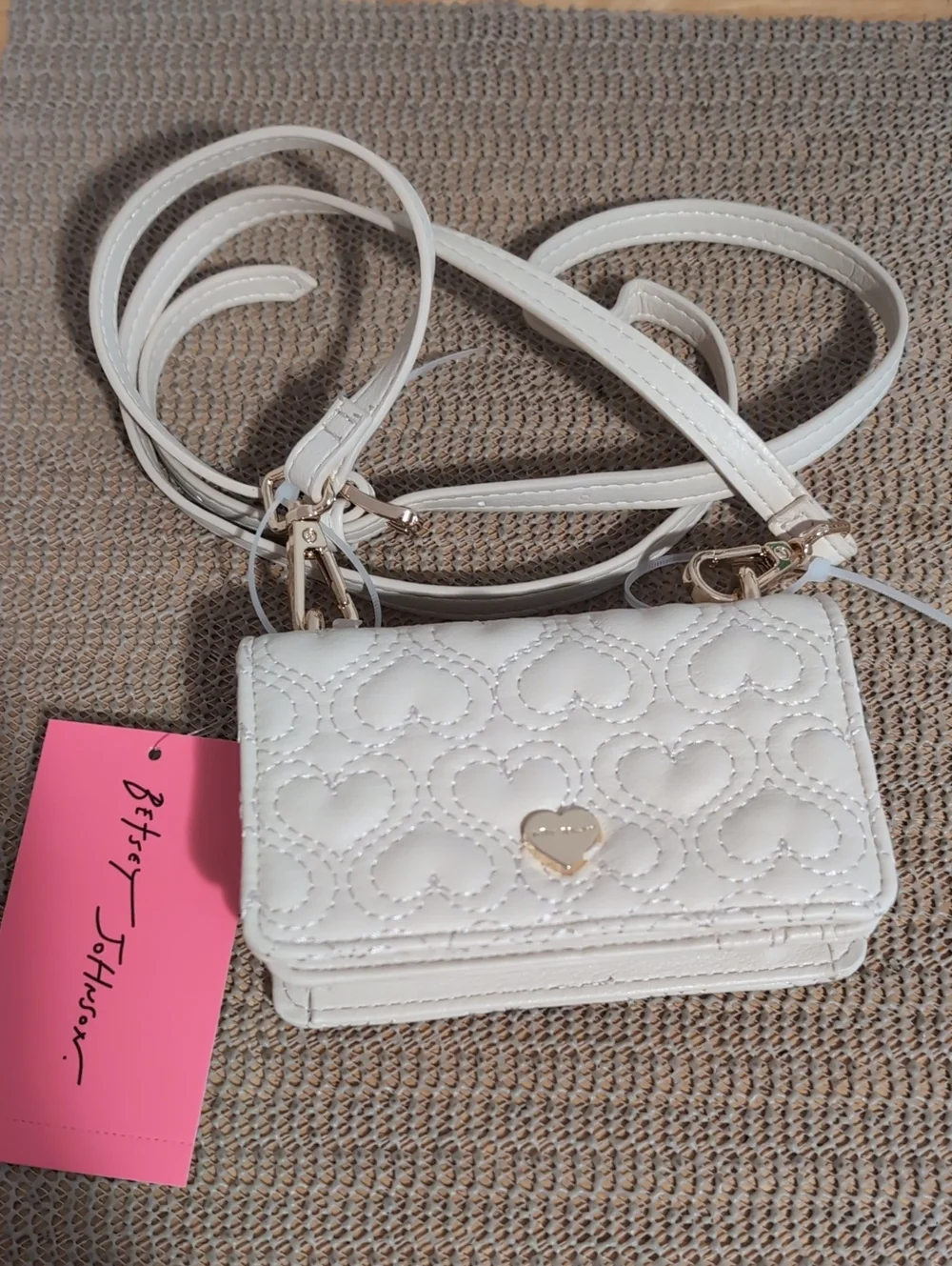 Betsey Johnson Quilted Heart Crossbody Wallet/ Mini Bag New